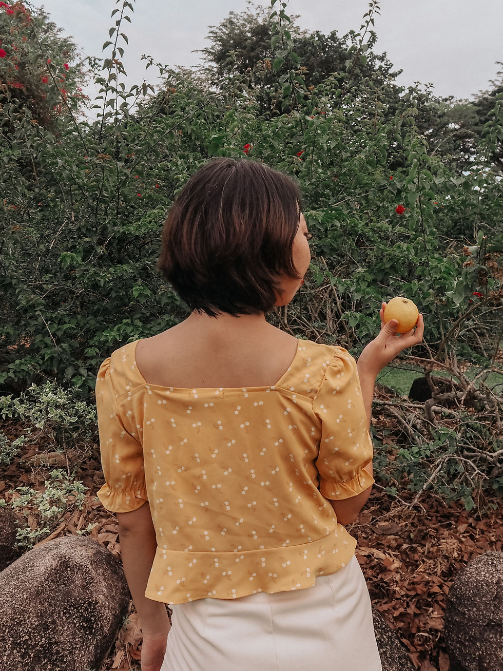 Thumbnail: Bella Yellow Cherry Square Neck Ruffle Sleeve Top
