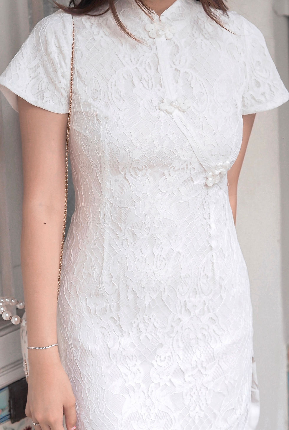 Thumbnail: Yours Truly Floral Lace Embroidery Modern Cheongsam Dress