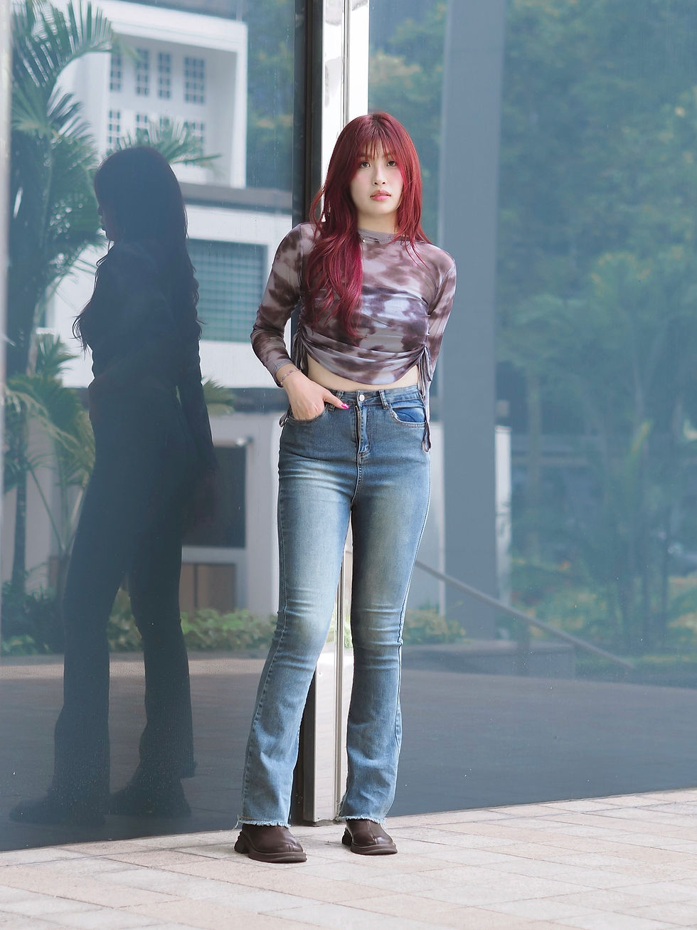 Thumbnail: Portman Frayed Denim Boot Cut High Waist Jeans (Vintage Washed) 