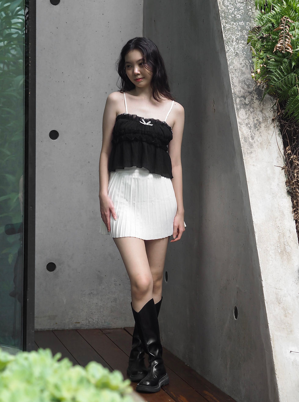 Thumbnail: Mimosa Pleated Skater Skirt (WHITE)