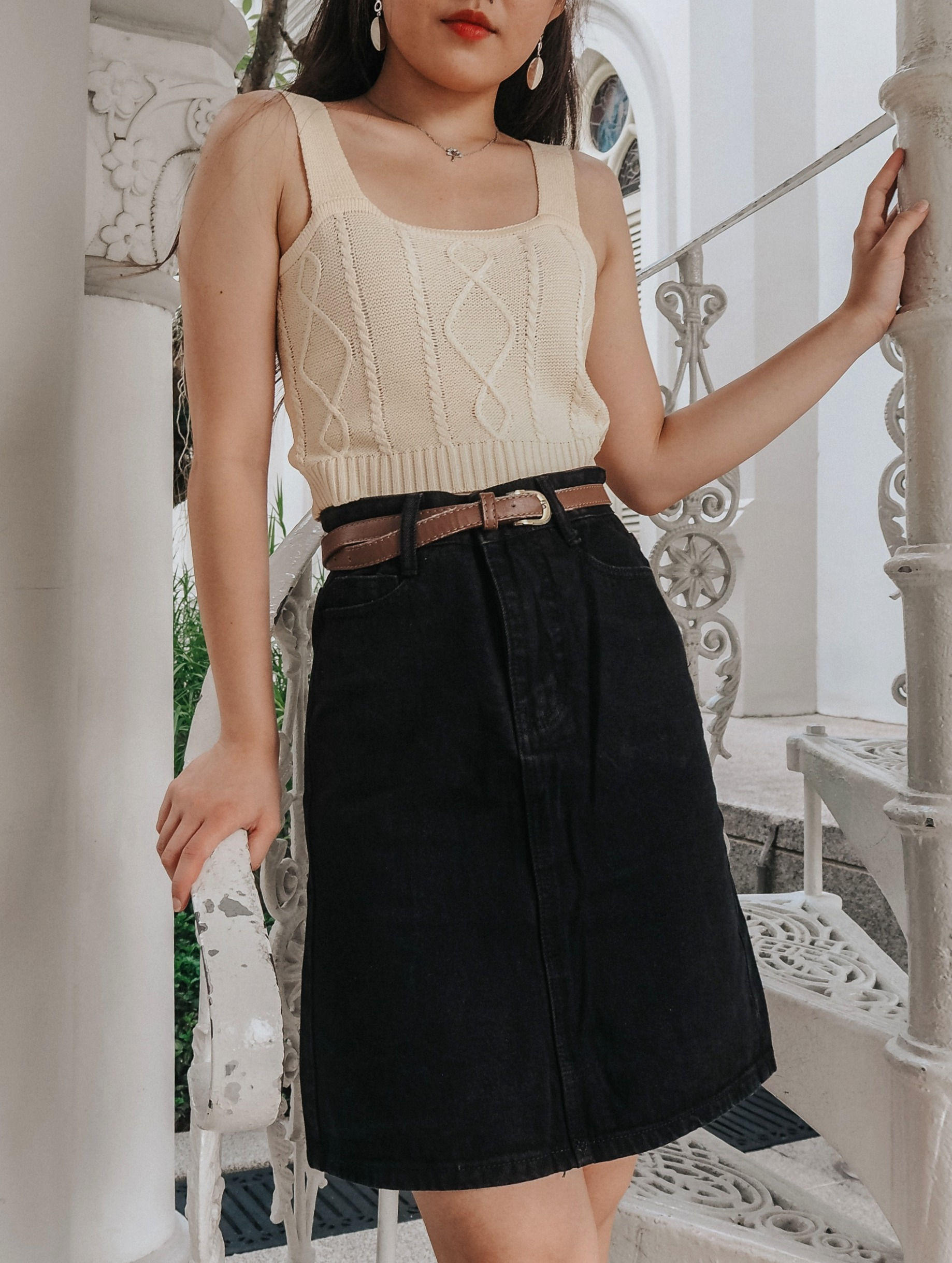 Heart’s Affection A-line Denim Skirt [BLACK]