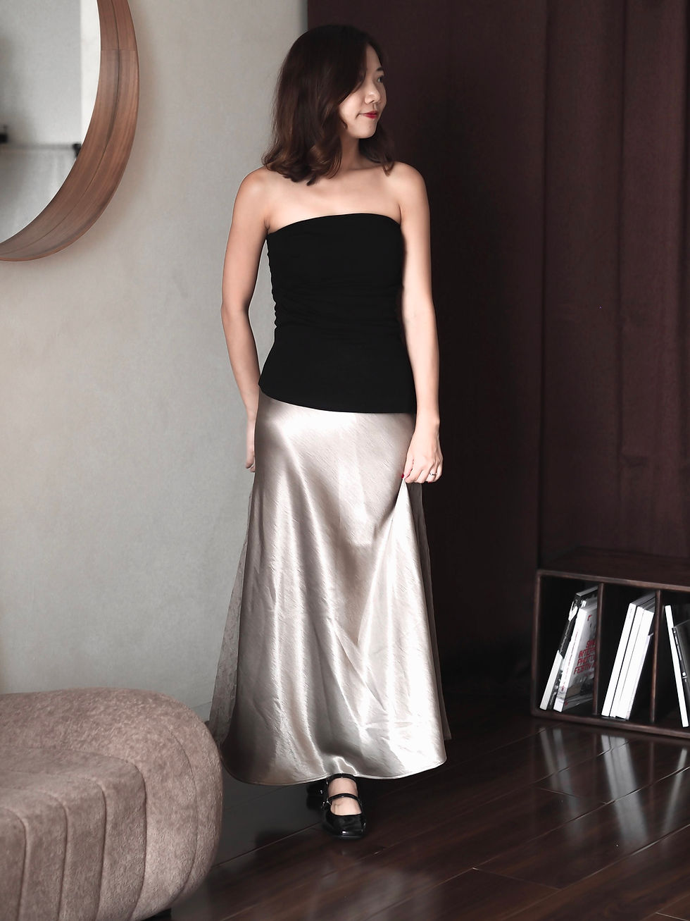 Thumbnail: Shakespeare Satin Floral Lace Mesh Fishtail Skirt (DESERT TAUPE)