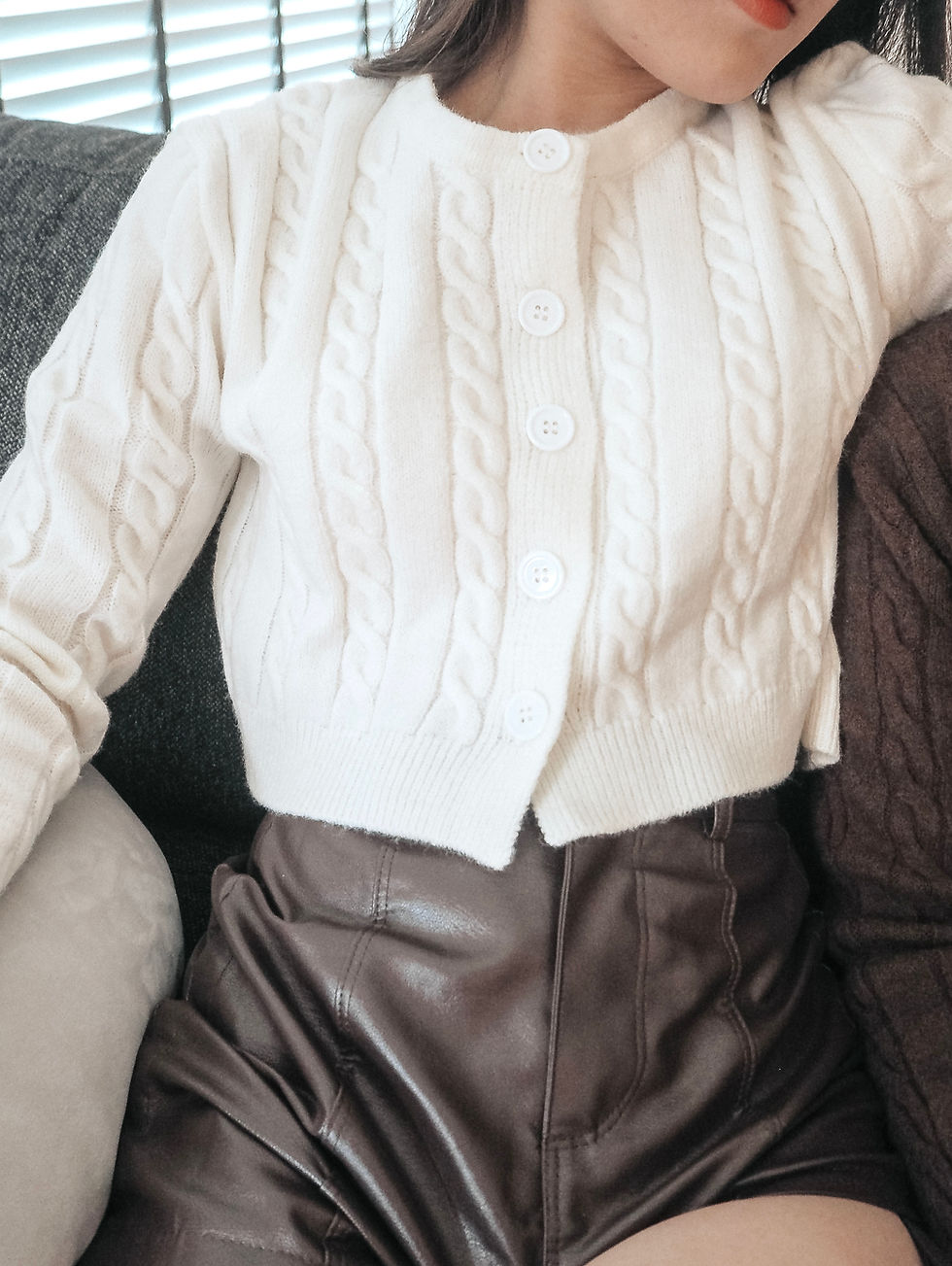 Thumbnail: Penny For Your Thoughts Weaved Cable Knit Top [CREAM]