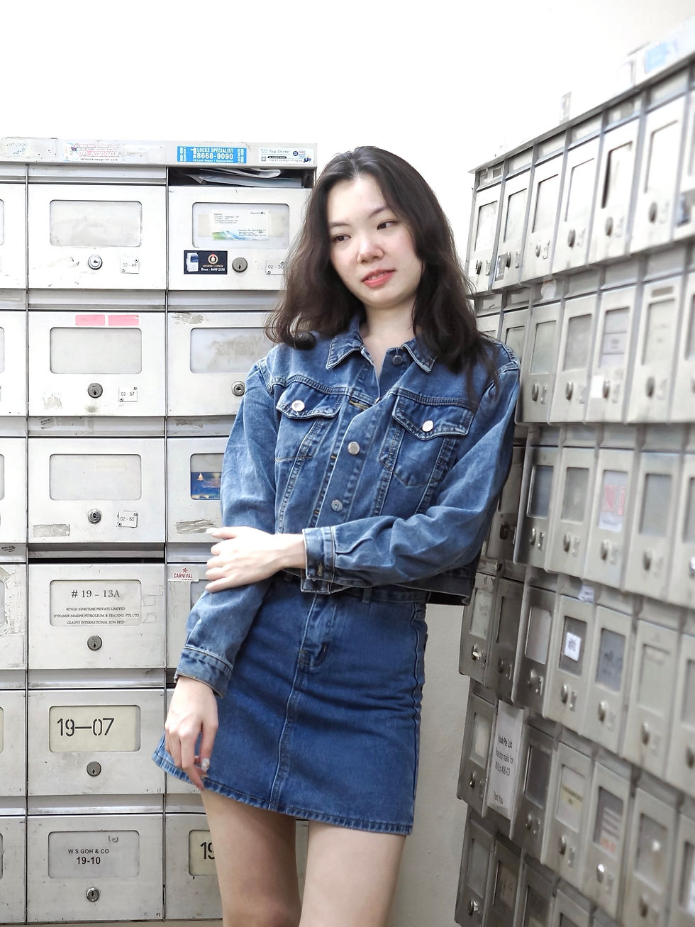 Thumbnail: [2-PIECE SET] Biker Girl Denim Bomber Jacket + Aline Skirt