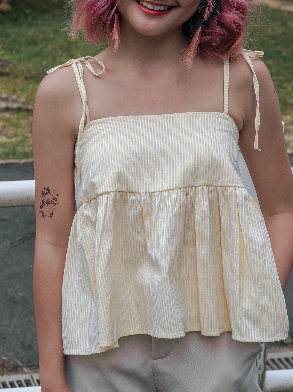 Thumbnail: Idyllic Days Pinstripes Babydoll Linen Top  (PASTEL YELLOW)