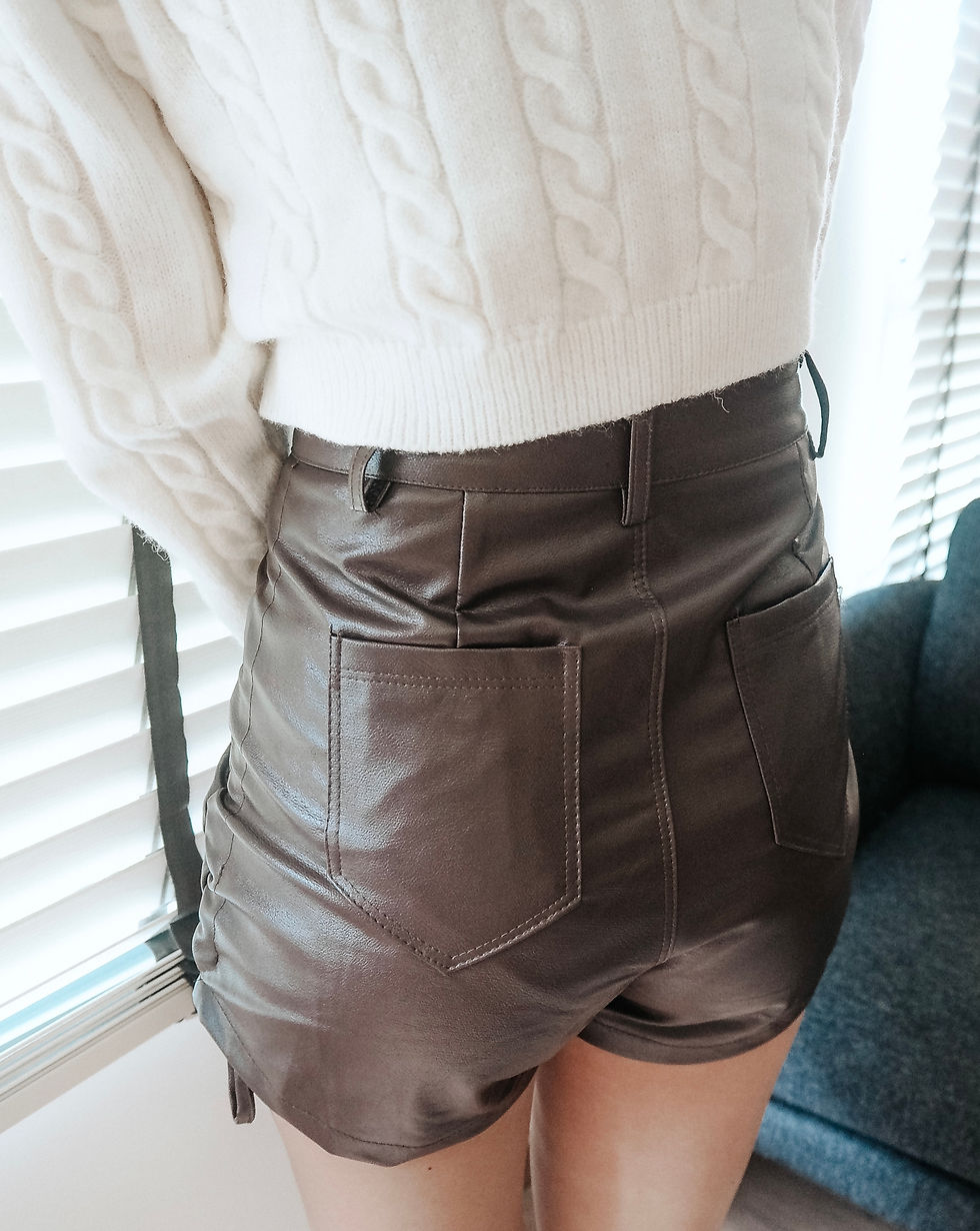 Thumbnail: Made to Wonder Ruched Drawstring Leather Shorts [HICKORY BROWN]