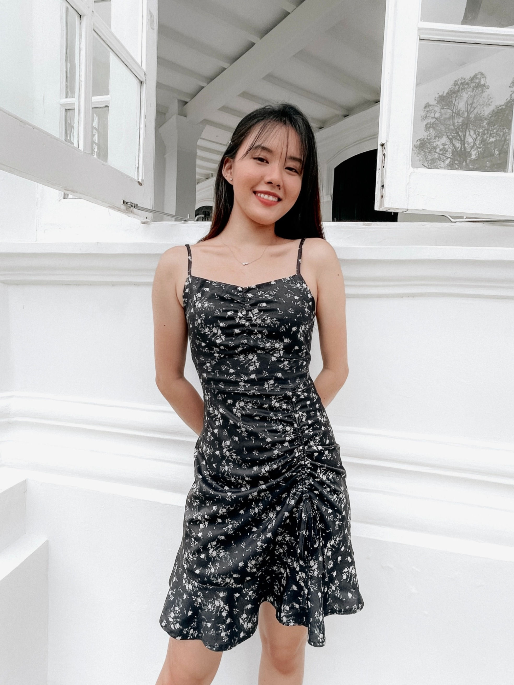 Romance of Petals Ruched Sundress [DARK NAVY]
