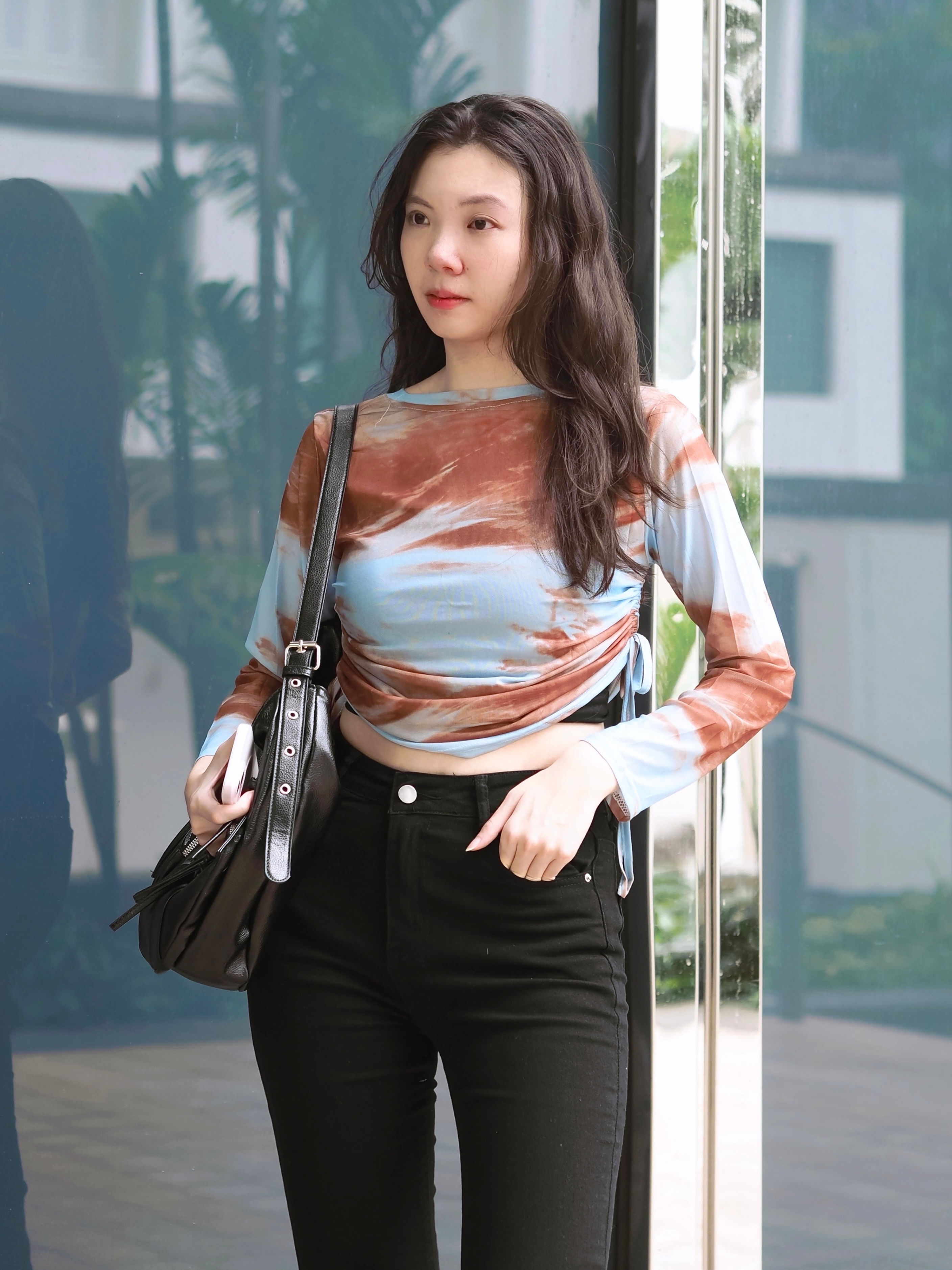 Nostalgia Vintage Mesh Tie Dye Ruched Drawstring Top (OZONE)