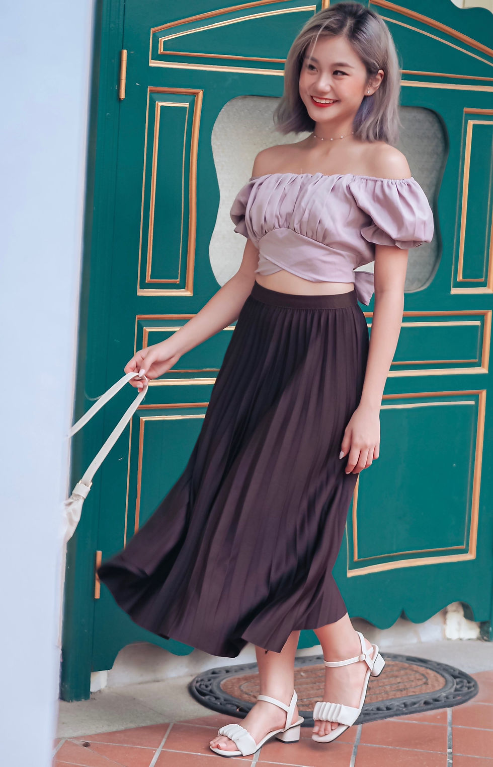 Thumbnail: Mori Kimono 2-Way Ribbon Puff Sleeve Top (LILAC)