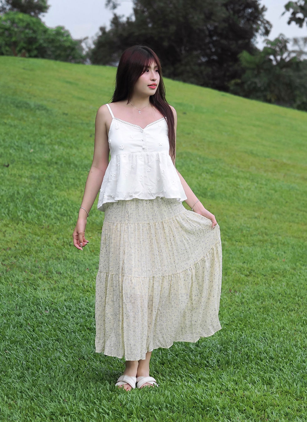 Thumbnail: Dear Diary Floral Embroidery Babydoll Spag Top