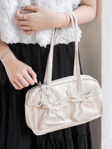 Sweety Bunny Cargo Ribbon Pocket Baguette Handbag (CHAMPAGNE
