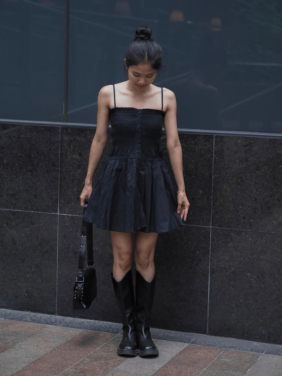 Thumbnail: Anarchy Smocked Button Down Spag Skater Dress (DARK NAVY)