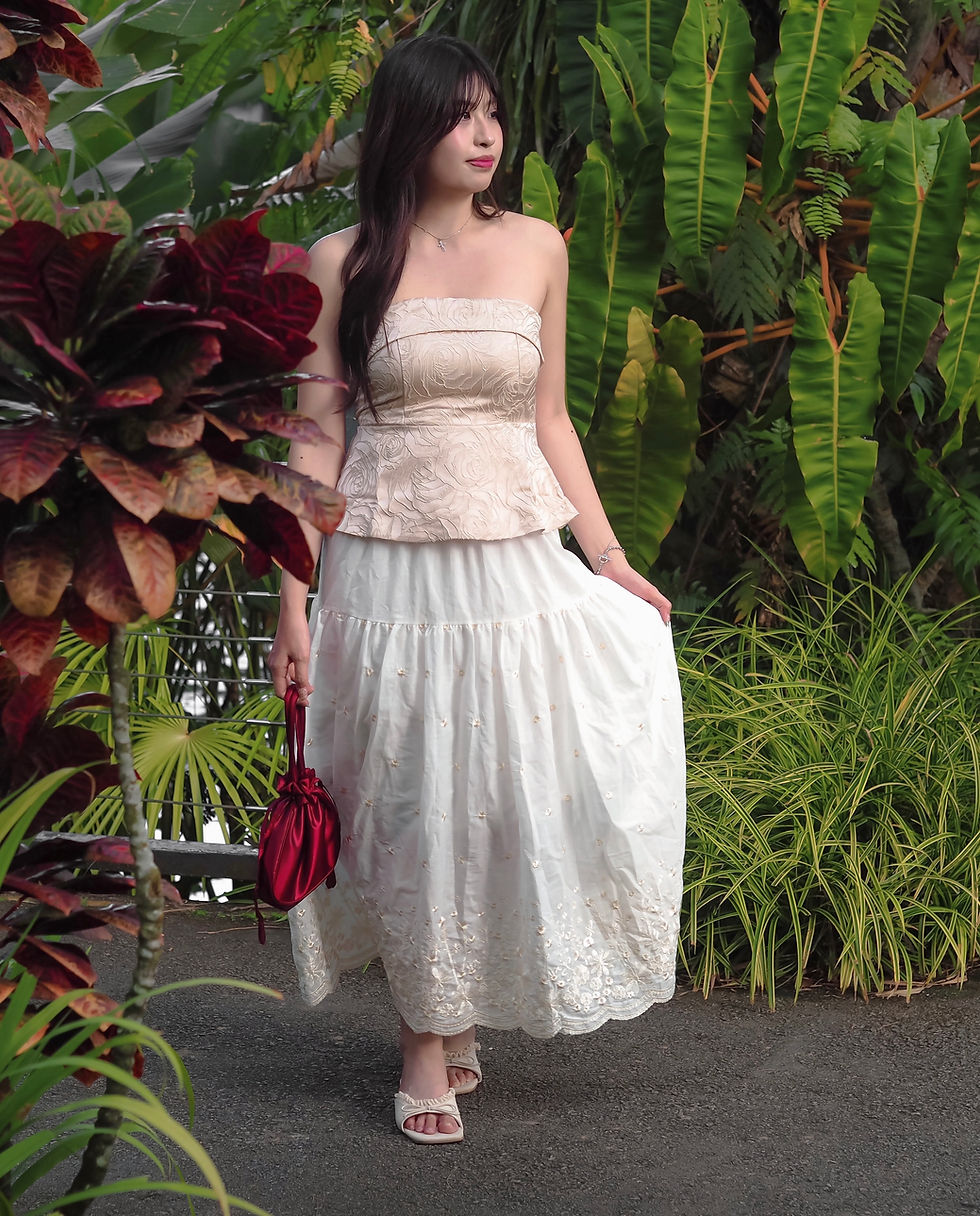 Thumbnail: [BUNDLE SET] Celestial Bliss Floral Tube Top x Aurora Blossoms Skater Skirt 