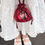 Thumbnail: Lunar Peonies Satin Drawstring Mandarin Orange Bag (RUBY RED)