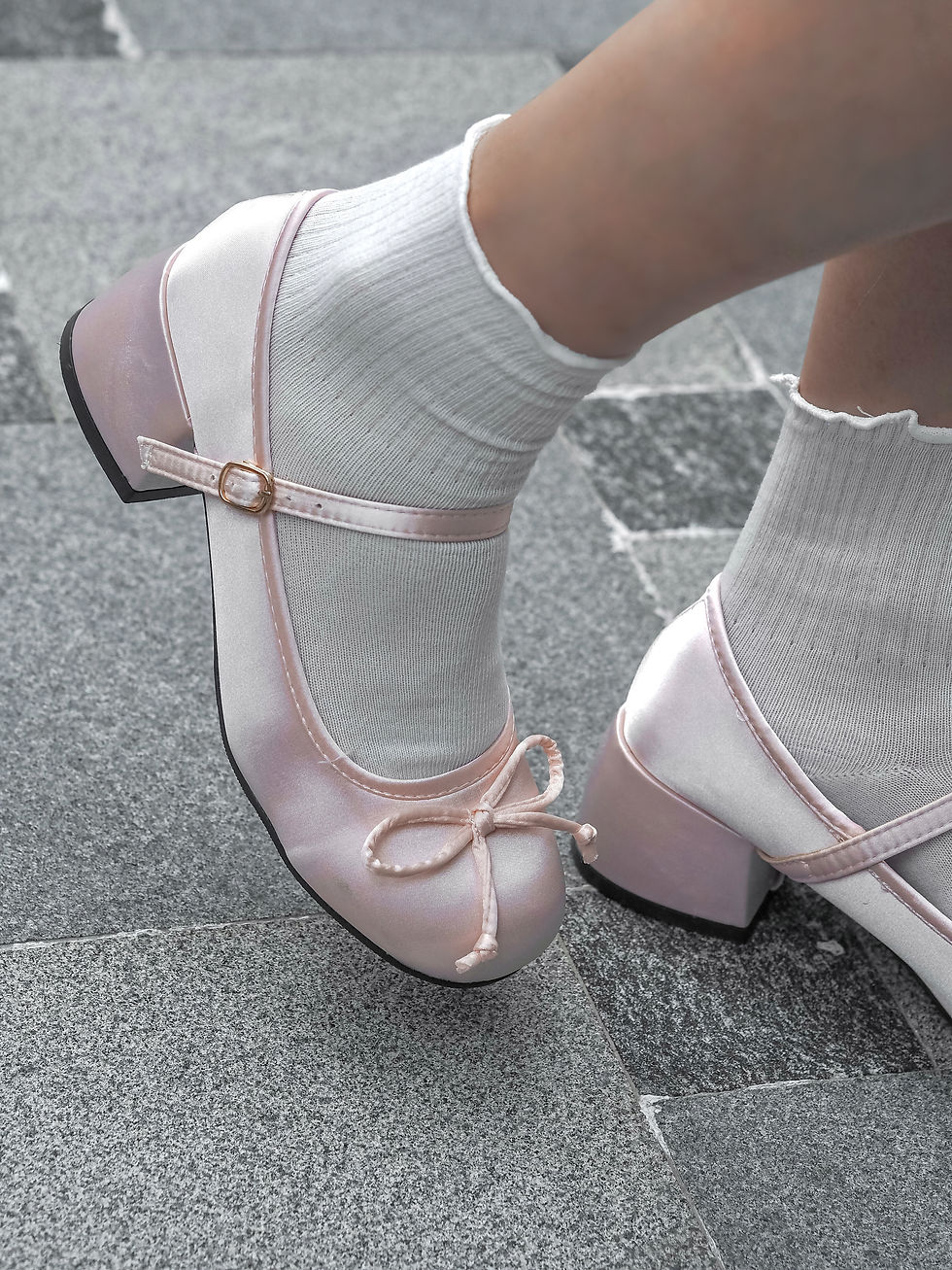 Thumbnail: Tinkleaerie Satin Ballerina Ribbon Low Block Heels