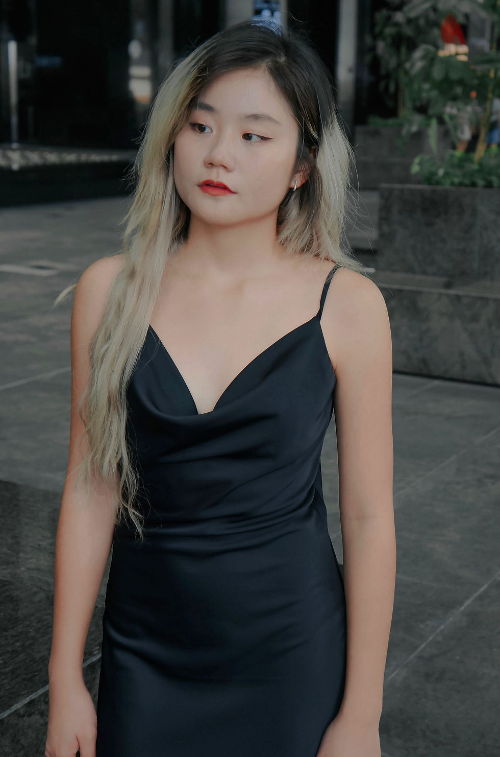 Thumbnail: Moonlight Satin Cowl Neck Midi Dress (BLACK) 