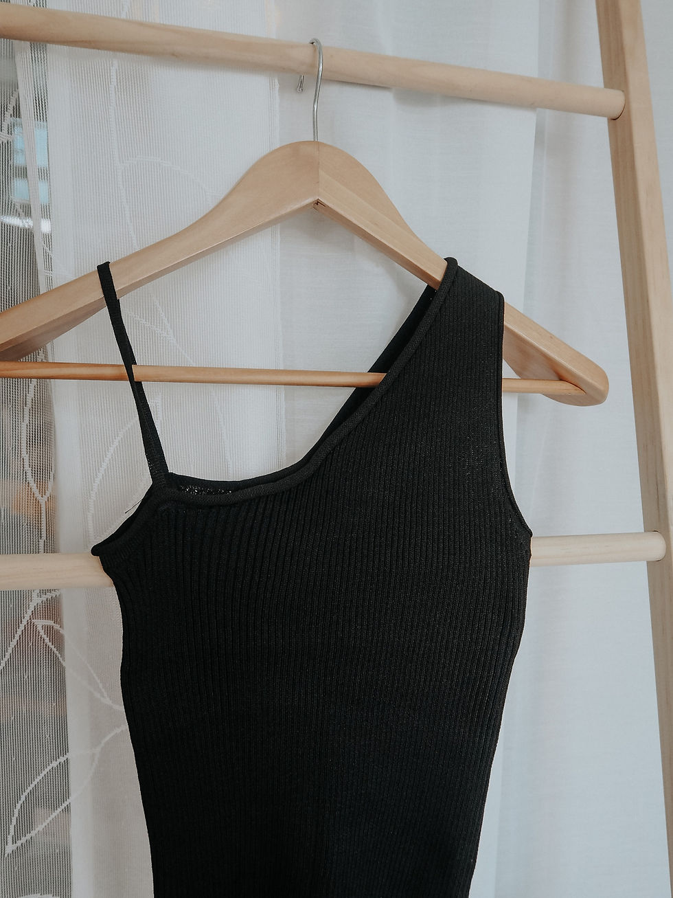 Thumbnail: Liberty One Shoulder X Spag Ribbed Knit Top (BLACK)
