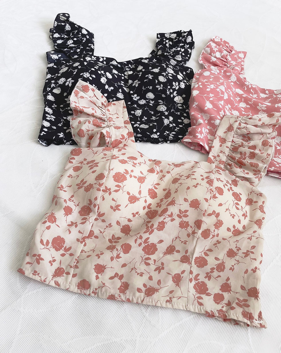 Thumbnail: Bed of Roses Padded Ruffle Sleeve Top (ECRU)
