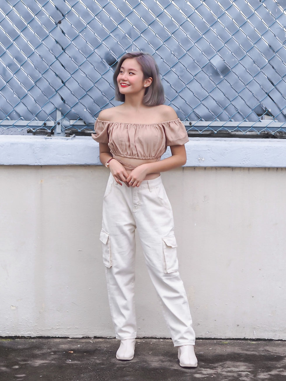 Thumbnail: Toni Cargo Denim High Waist Pants [CREAM WHITE] 