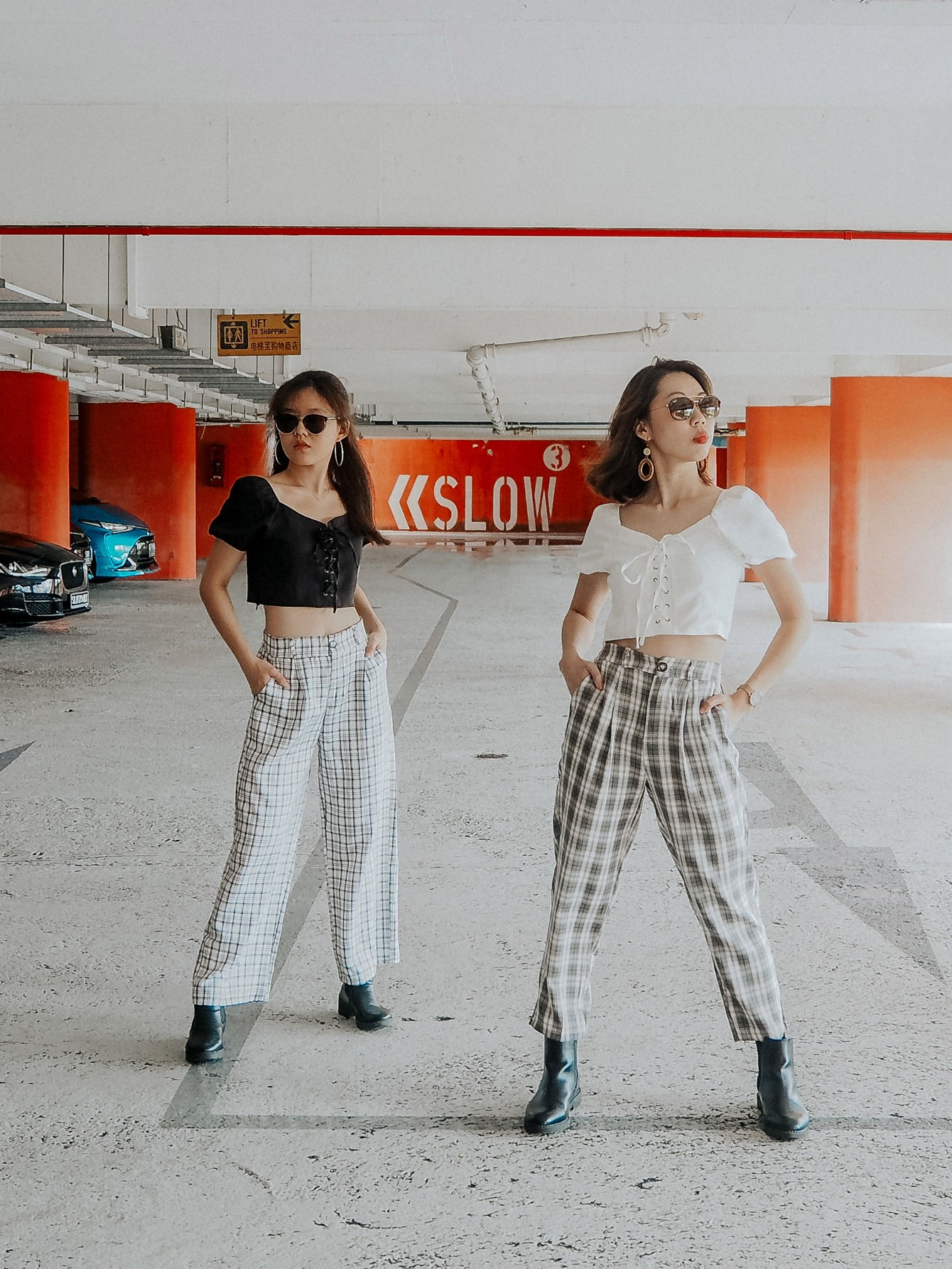 [SPECIAL CO-ORD SET A] Adele Shoelace Sweetheart Top x Checkered Pants