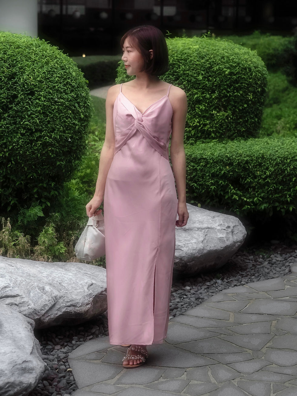 Thumbnail: Cupid's Kisses Twisted Ruched Satin Slip Dress