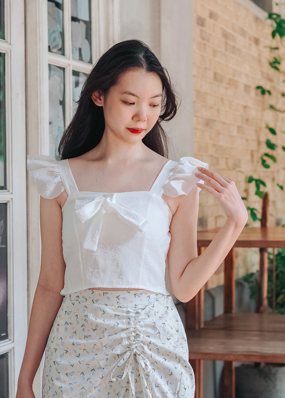 Thumbnail: Kindred Spirits Floral Embossed Padded Ruffle Top (WHITE)