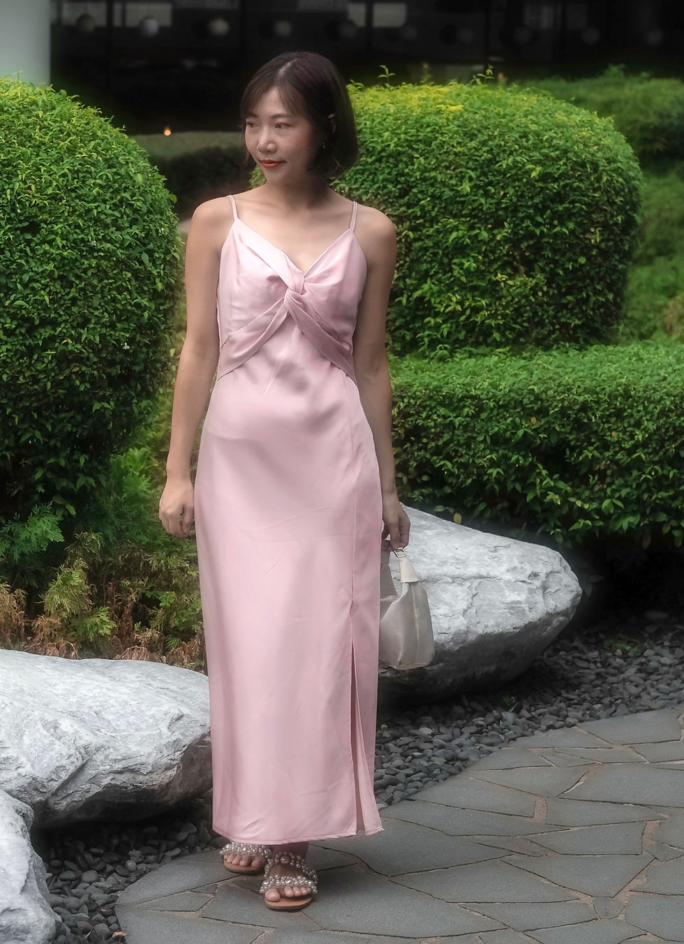 Thumbnail: Cupid's Kisses Twisted Ruched Satin Slip Dress
