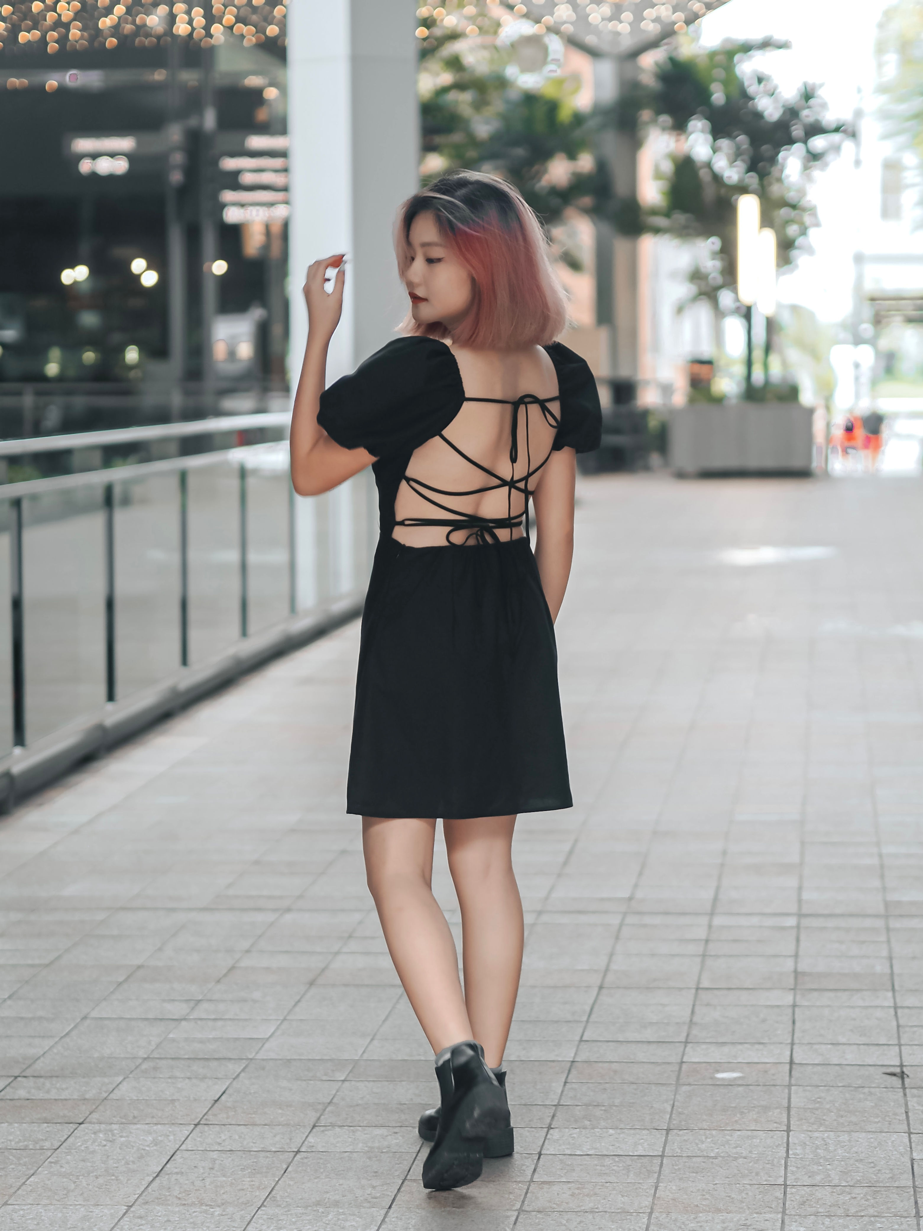Lovergirl Cross-back Puff Sleeve Dress (BLACK)