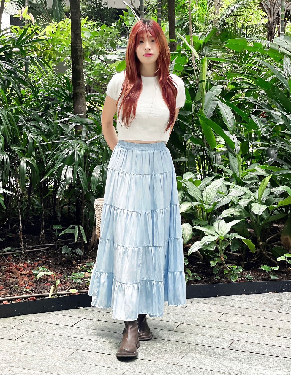 Thumbnail: Los Angeles 5-Tier Maxi Skater Skirt (BABY BLUE) 