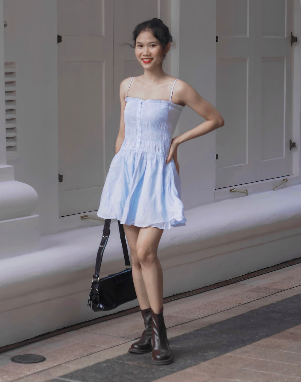 Thumbnail: Anarchy Smocked Button Down Spag Skater Dress (BABY BLUE)