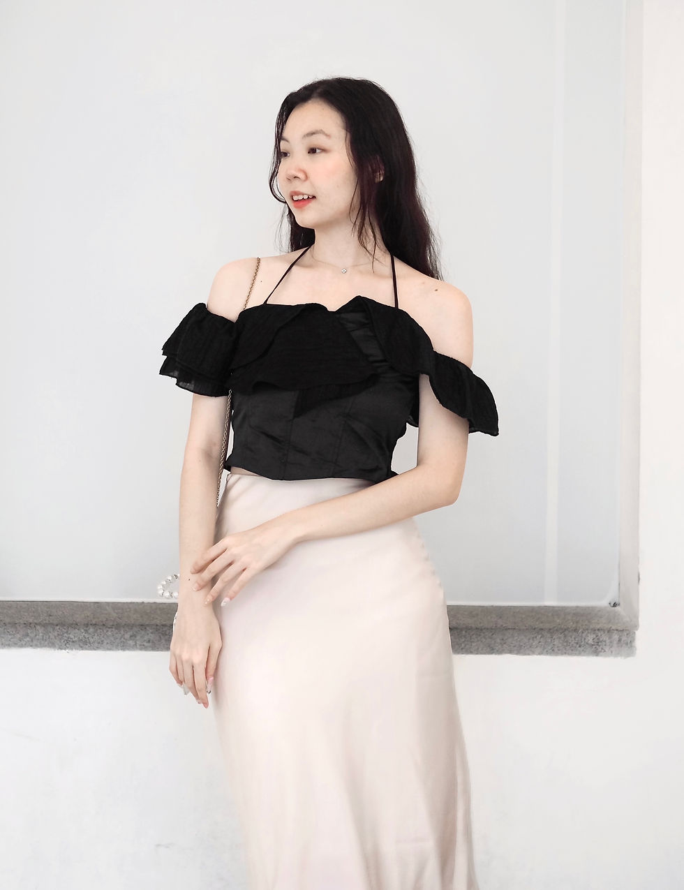 Thumbnail: Champagne Toast Satin Fishtail Midi Skirt 