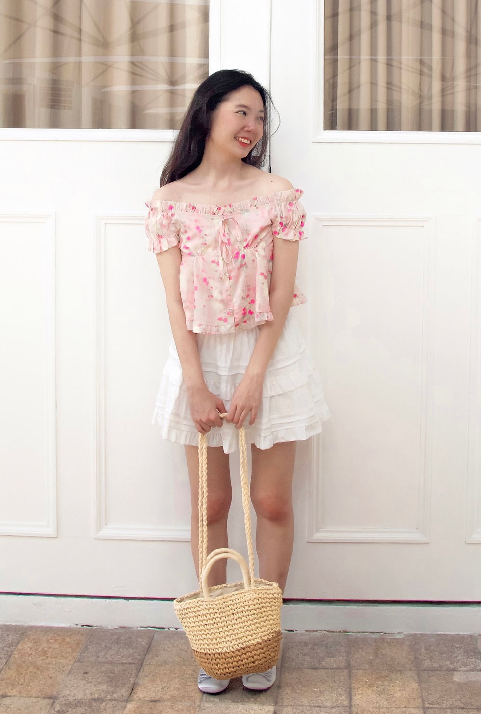 Thumbnail: Daylight Blooms 2-way Off Shoulder Flutter Top