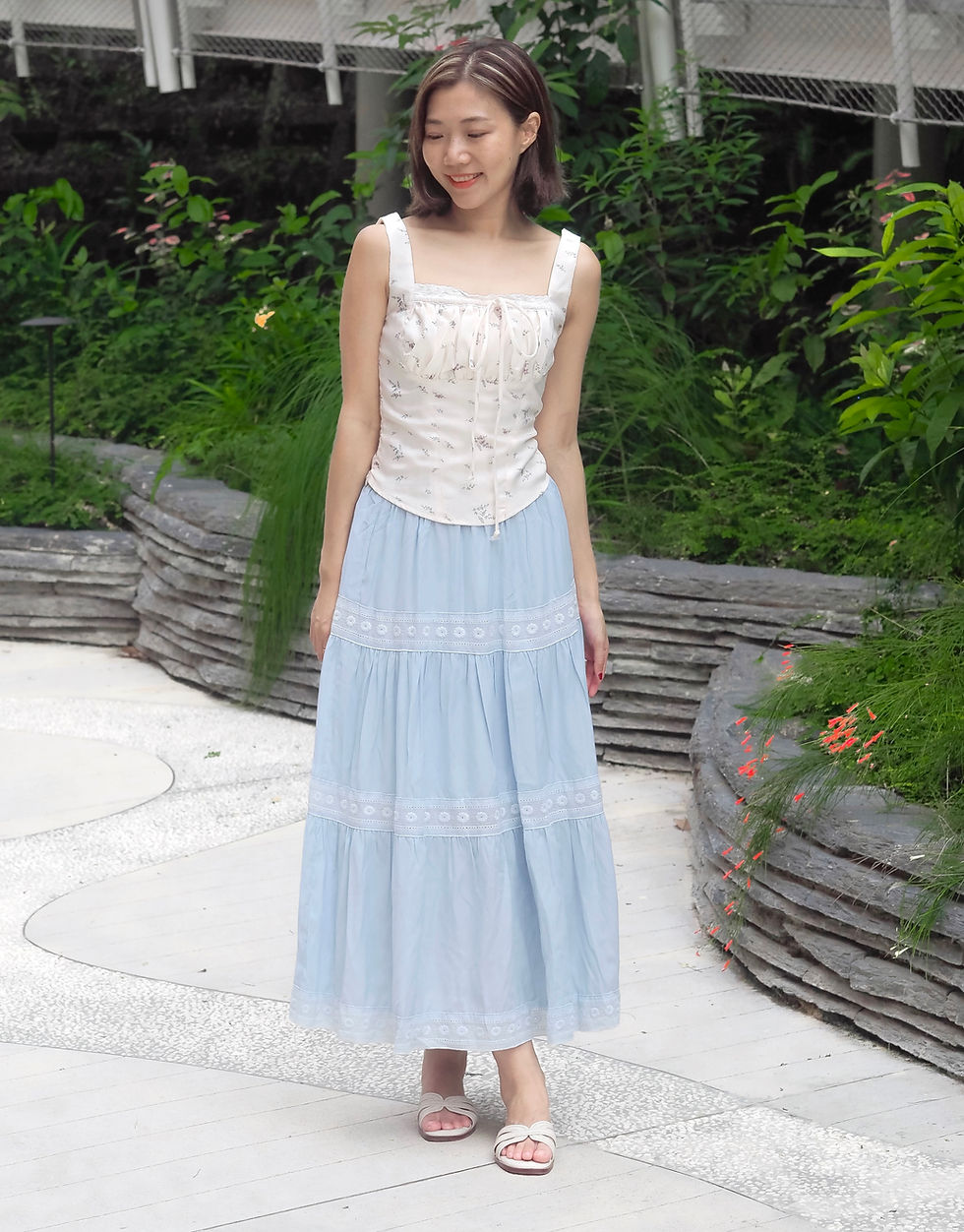 Thumbnail: [BUNDLE SET] Lavender Kisses Floral Corset Top x Garden Sonnets Floral Skirt