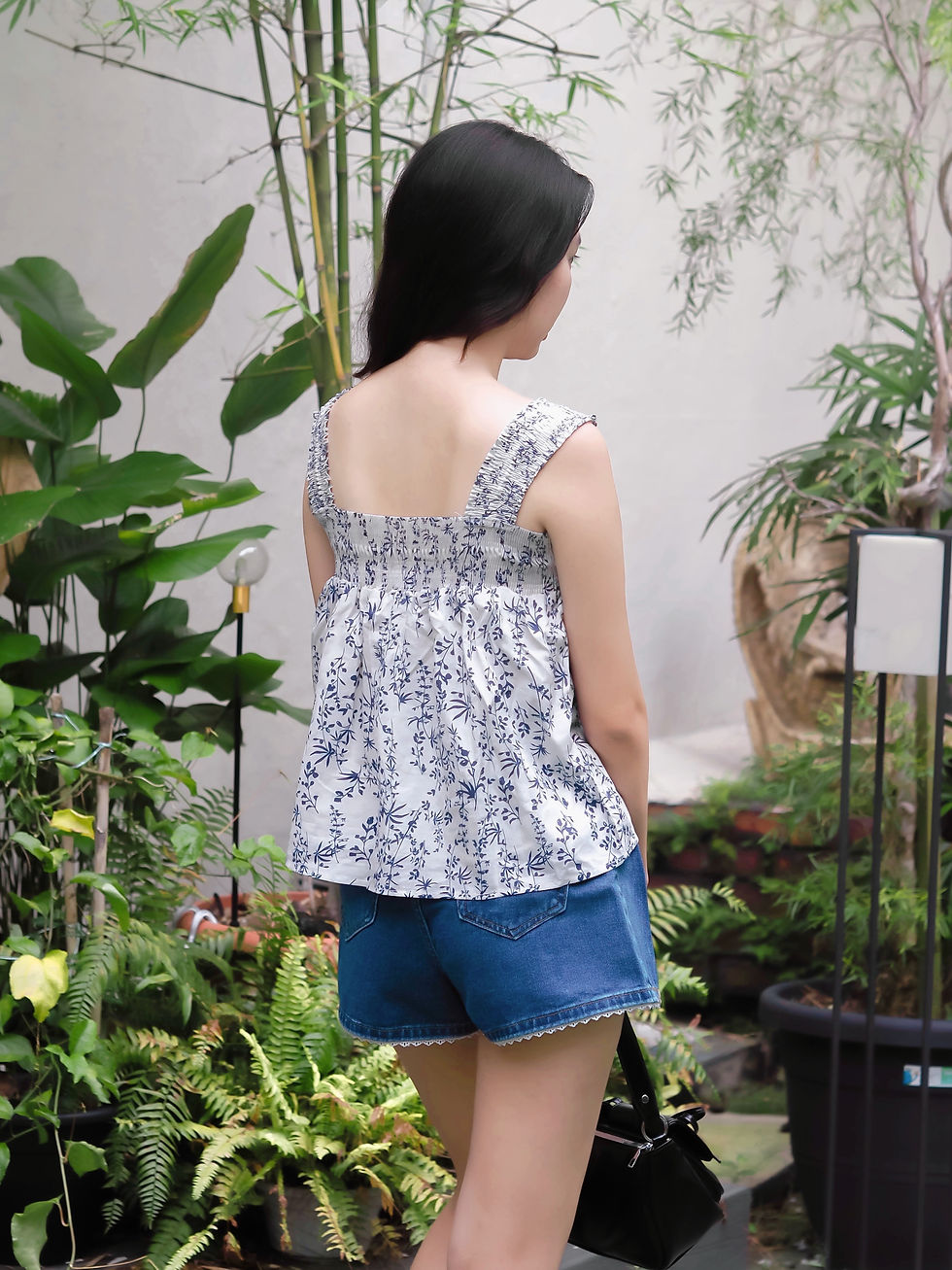 Thumbnail: IKIGAI Floral Botany Flutter Smocked Spag Top (PEARL WHITE)