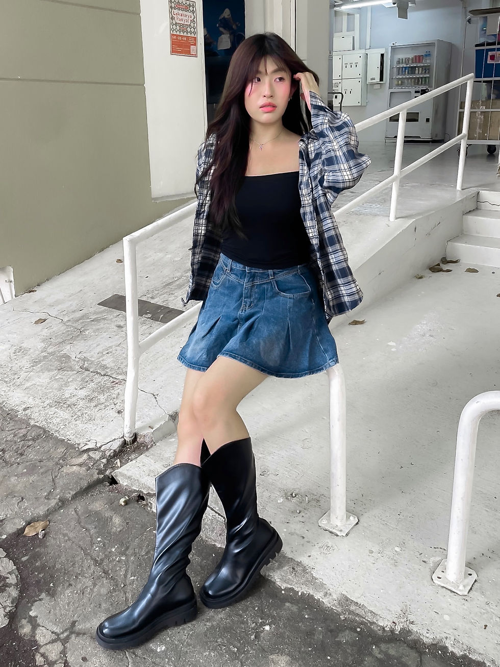 Thumbnail: REBEL Curved Cut Knee High Platform Boots