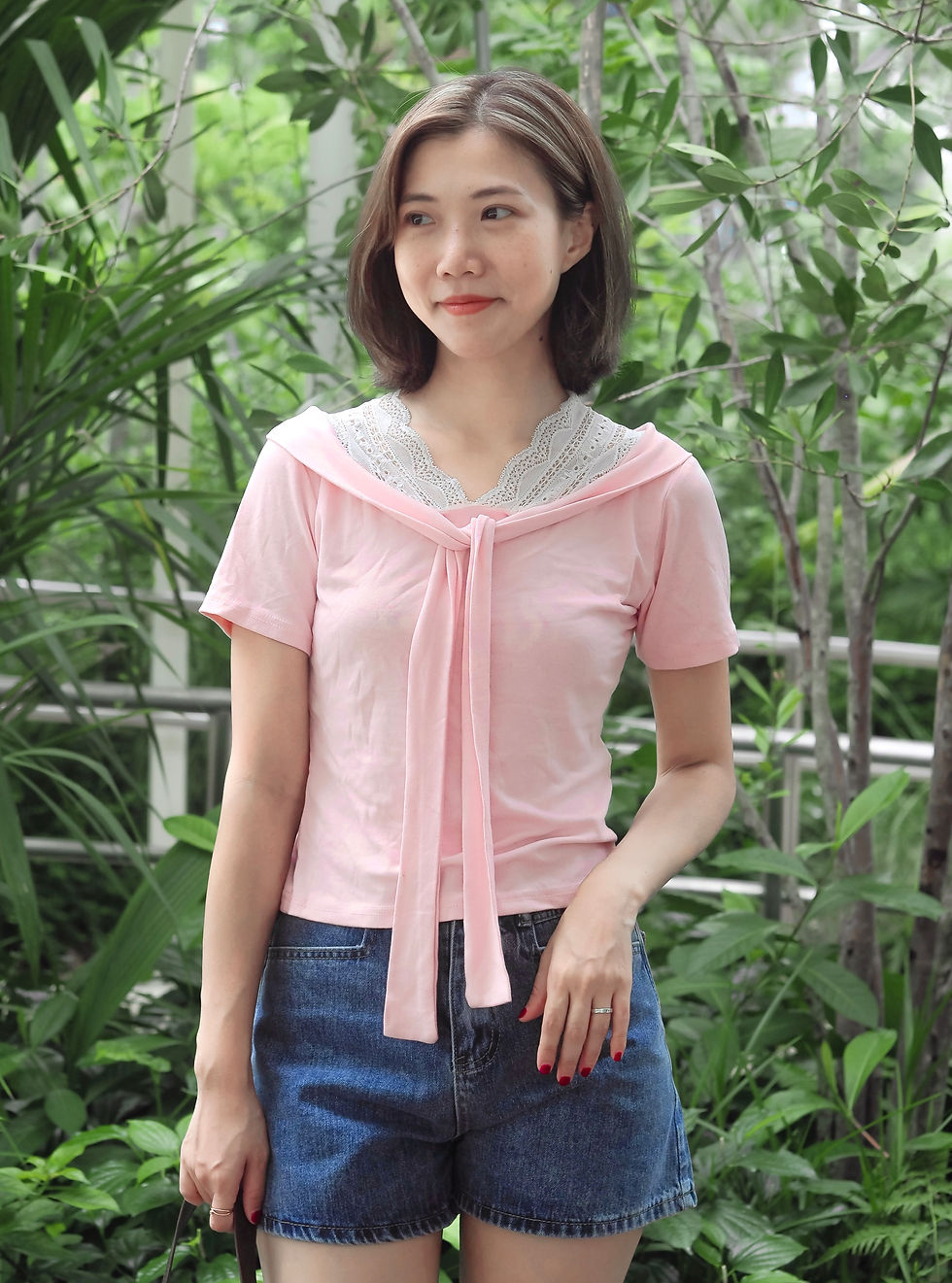 Thumbnail: Sweet Intentions Mesh Lace Sailor Collar Sleeve Top (BABY PINK)