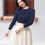 Thumbnail: Warm Hearth Braided Cable Knit Long Sleeve Top (NAVY BLUE) 
