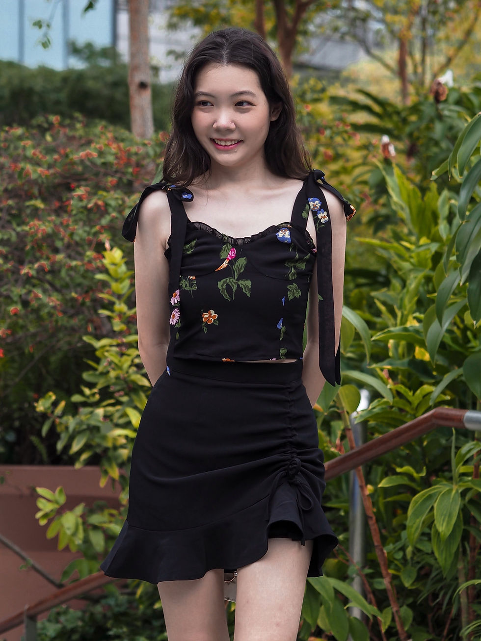Thumbnail: Romi Ruched Mermaid Ruffle Skirt (BLACK) 
