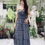 Thumbnail: [2-PIECE SET] Twin Flame Lace x Plaid Ribbon Spag Top + Maxi Skirt (NAVY)