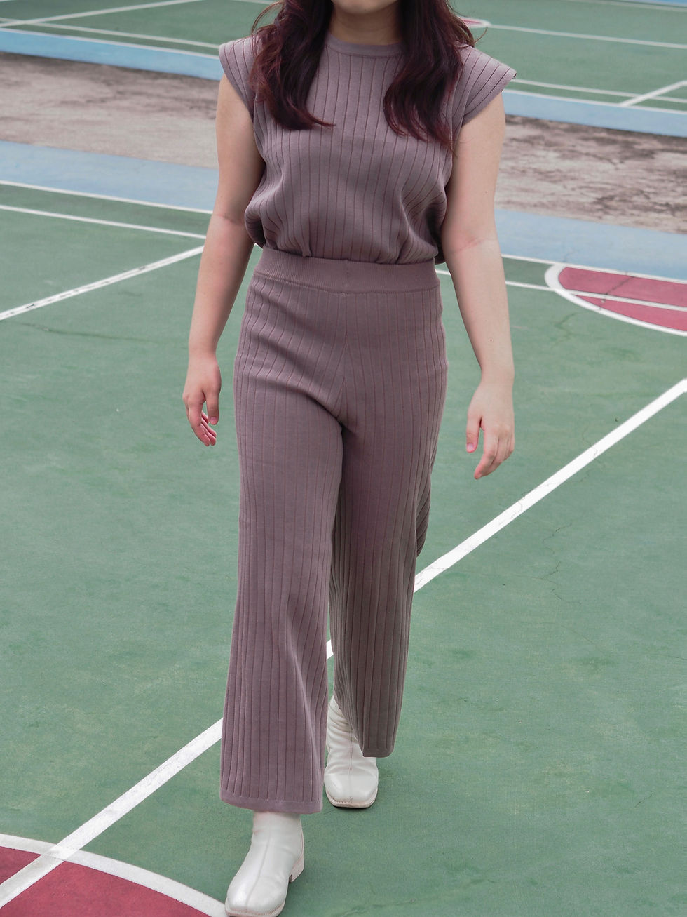 Thumbnail: [2 PIECE SET] The Social Club Pleated Muscle Tank Top + Knitted Pants (TAUPE) 