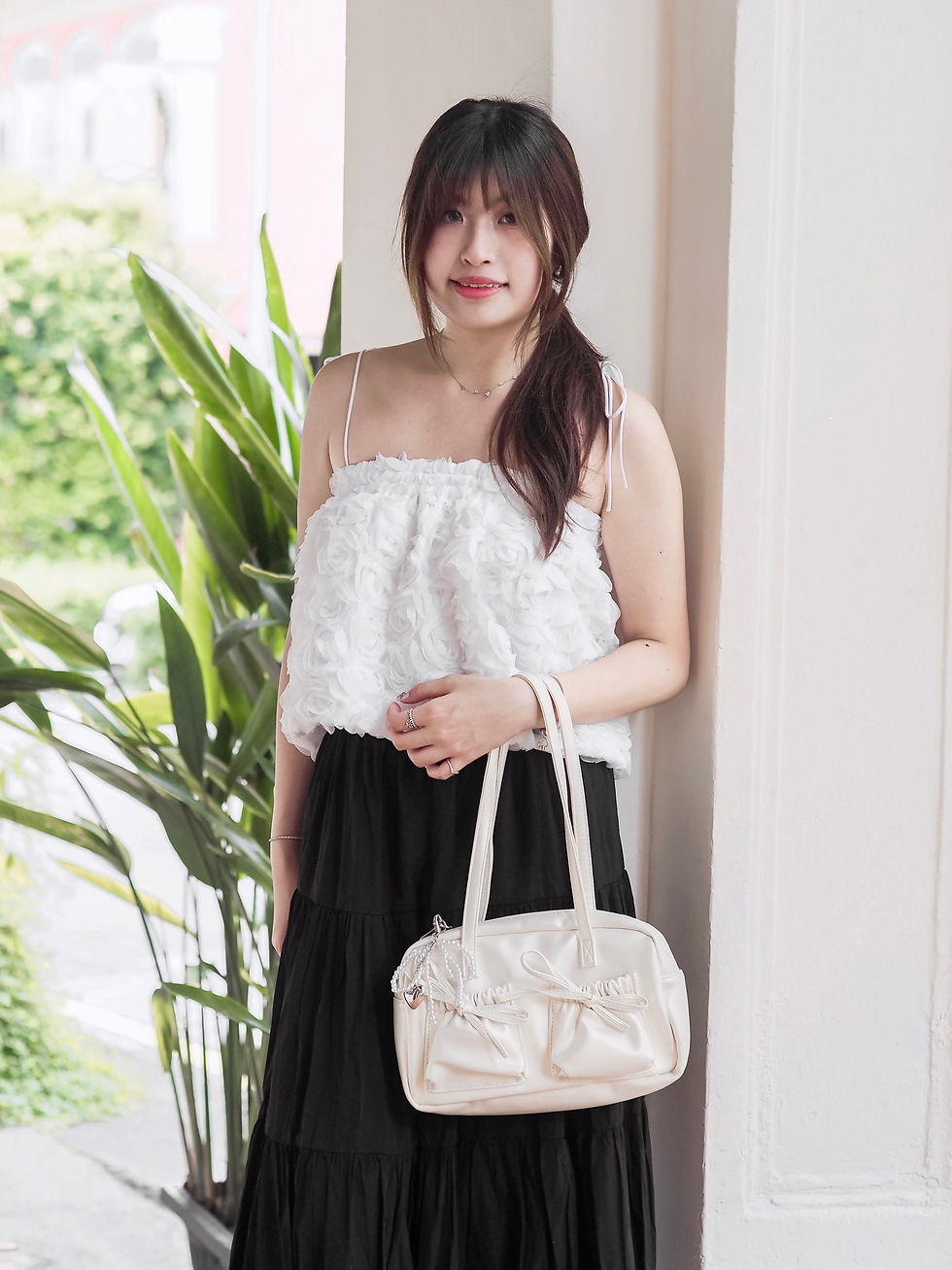 Thumbnail: Sweety Bunny Cargo Ribbon Pocket Baguette Handbag (CHAMPAGNE)