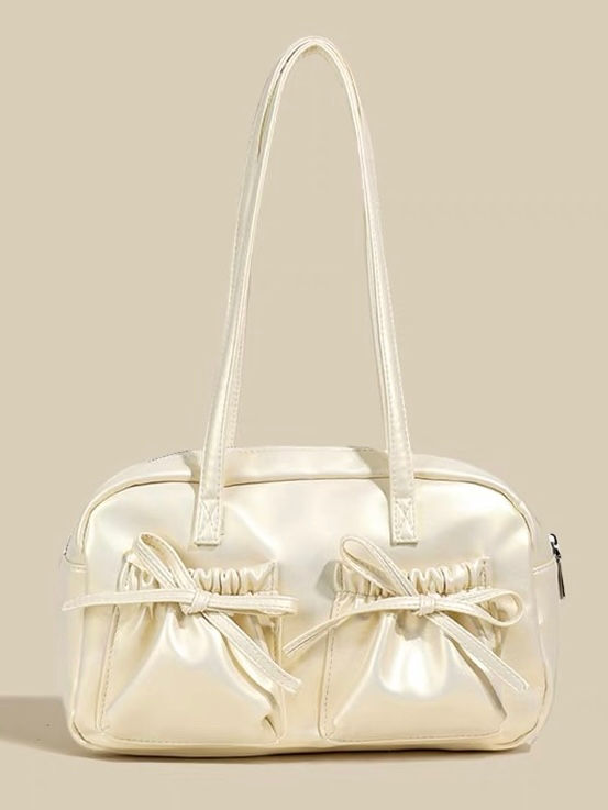 Thumbnail: Sweety Bunny Cargo Ribbon Pocket Baguette Handbag (CHAMPAGNE)