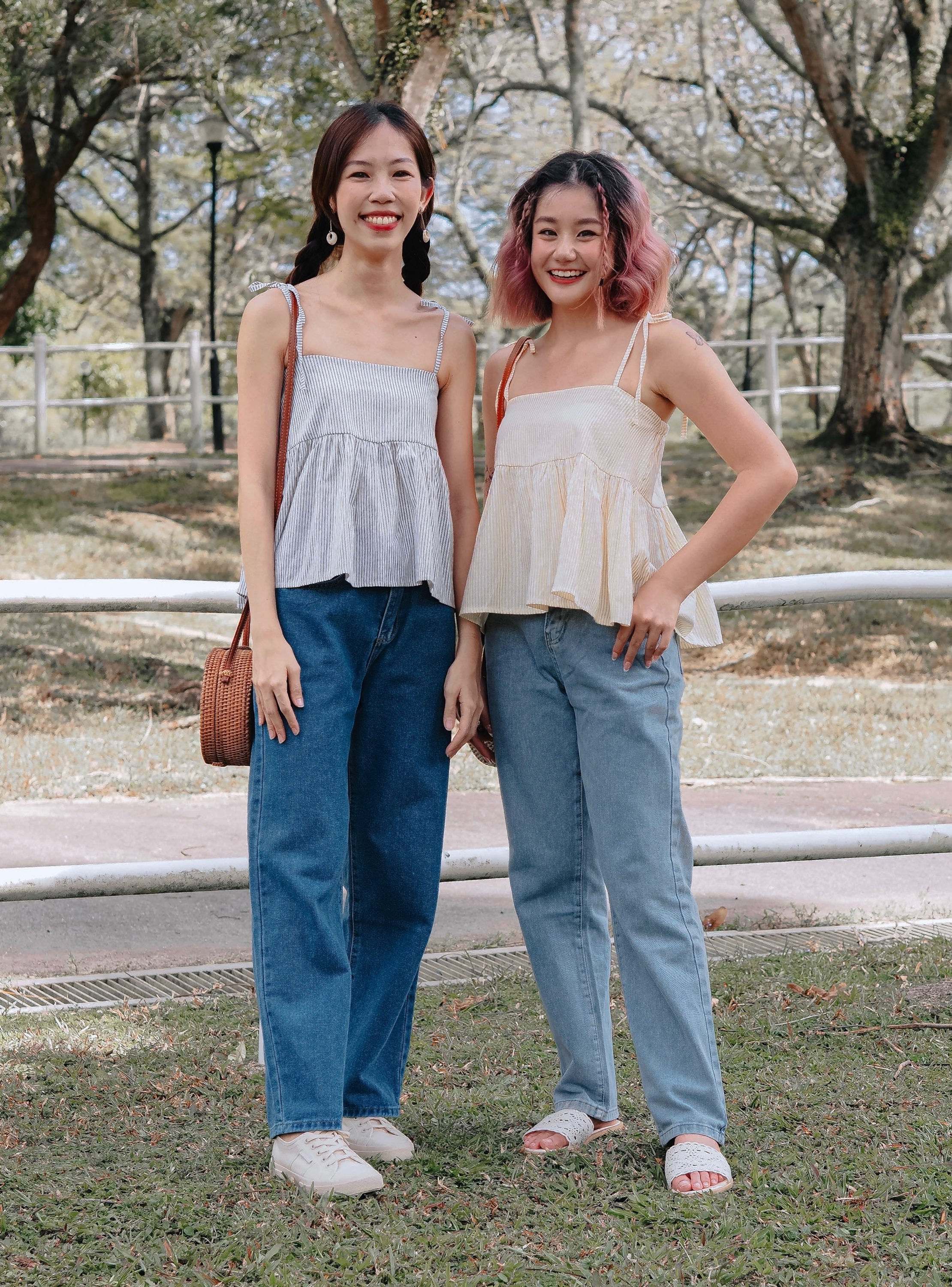 [BUNDLE SET] Idyllic Days Pinstripes Babydoll Top x Kennedy Straight Cut Jeans