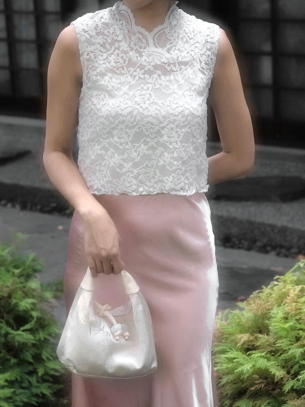 Thumbnail: Ornamental Orient Mesh Floral Lace Sleeveless Top