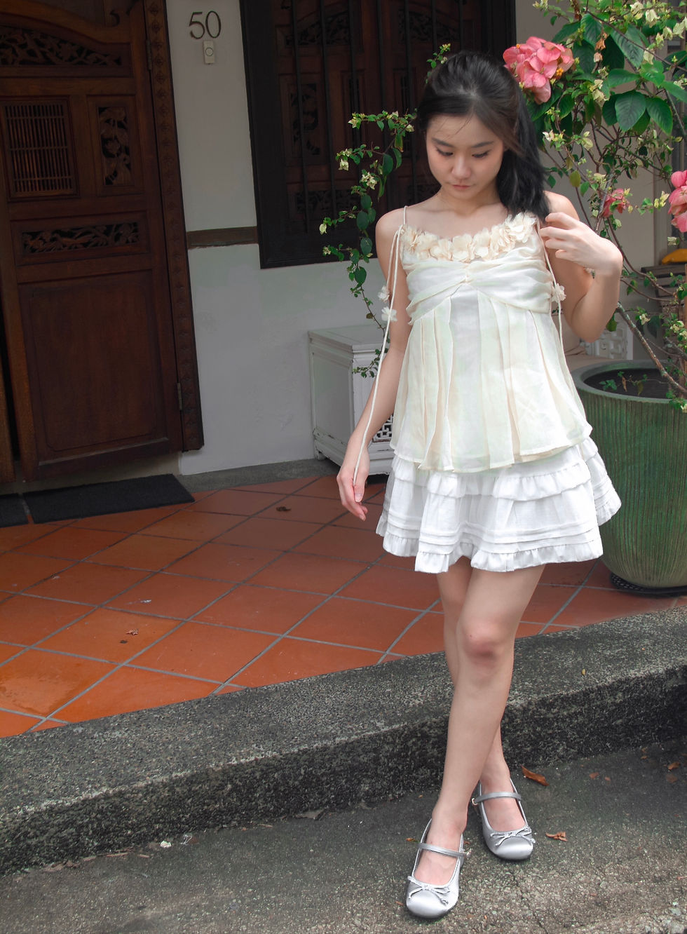 Thumbnail: Petals and Kisses Padded Flutter Spag Top (BEIGE) 