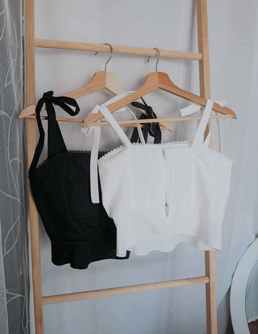 Thumbnail: J’adore Shoulder-Tie Ribbon Ruffles Top  [BLACK]