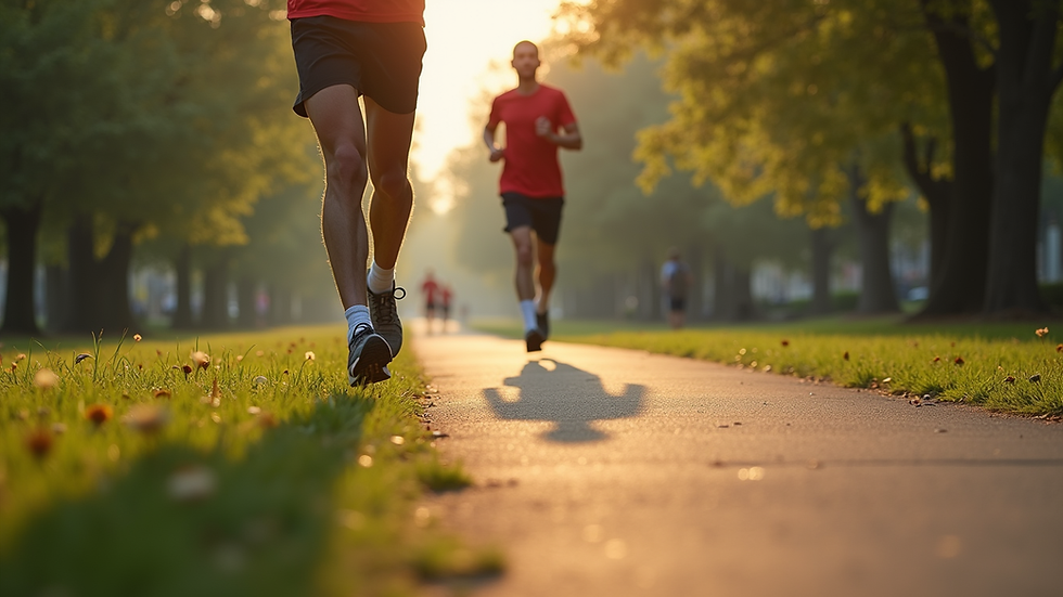 Eye-level view of a person jogging in a park