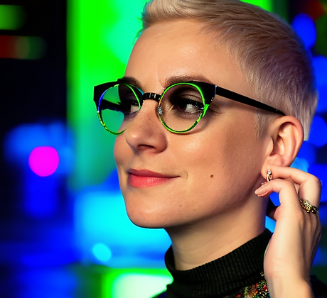 neon headshot of Brunnen wearing glasses