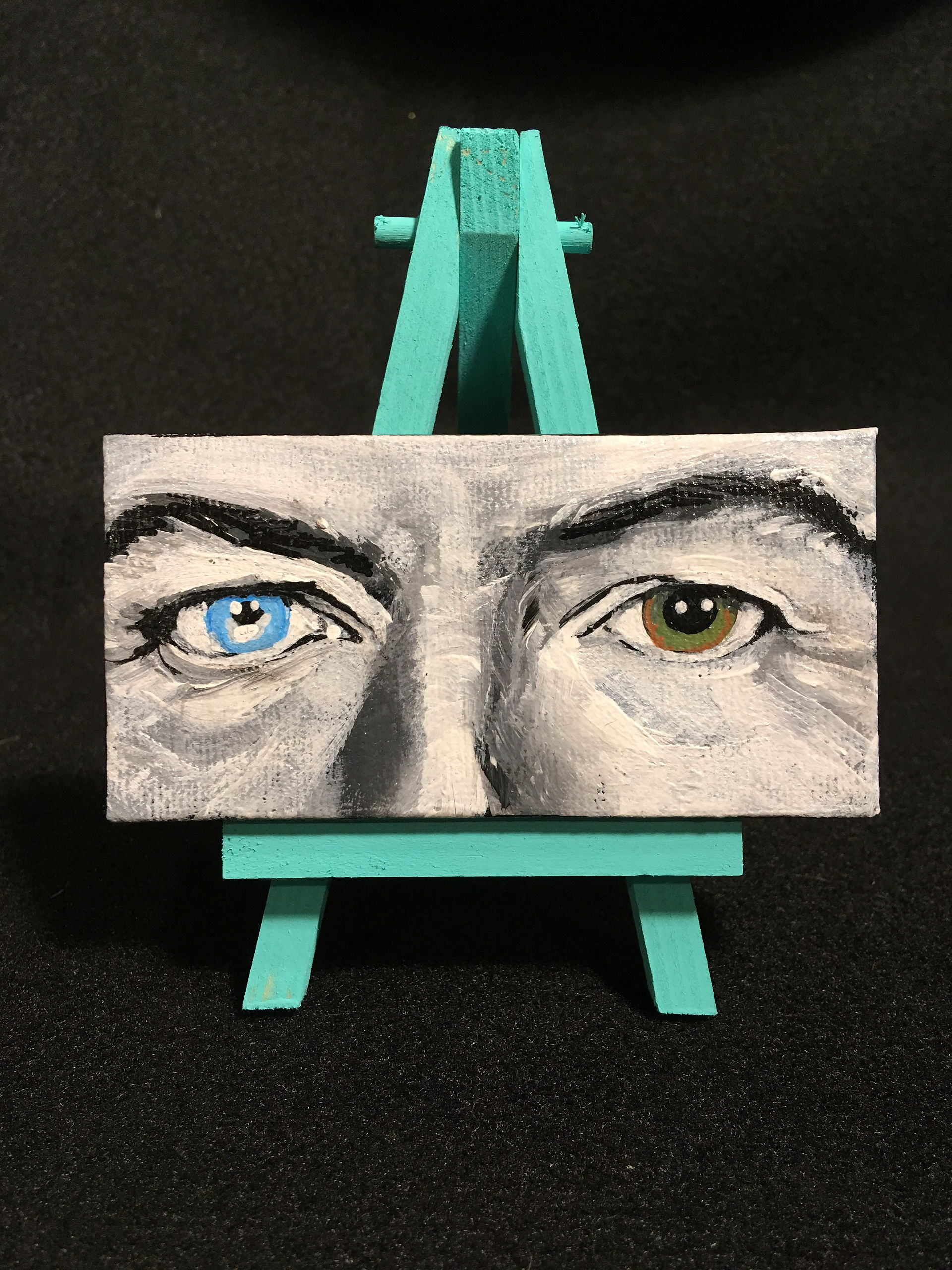 David Bowie eyes mini painting on 4x2" canvas with easel.