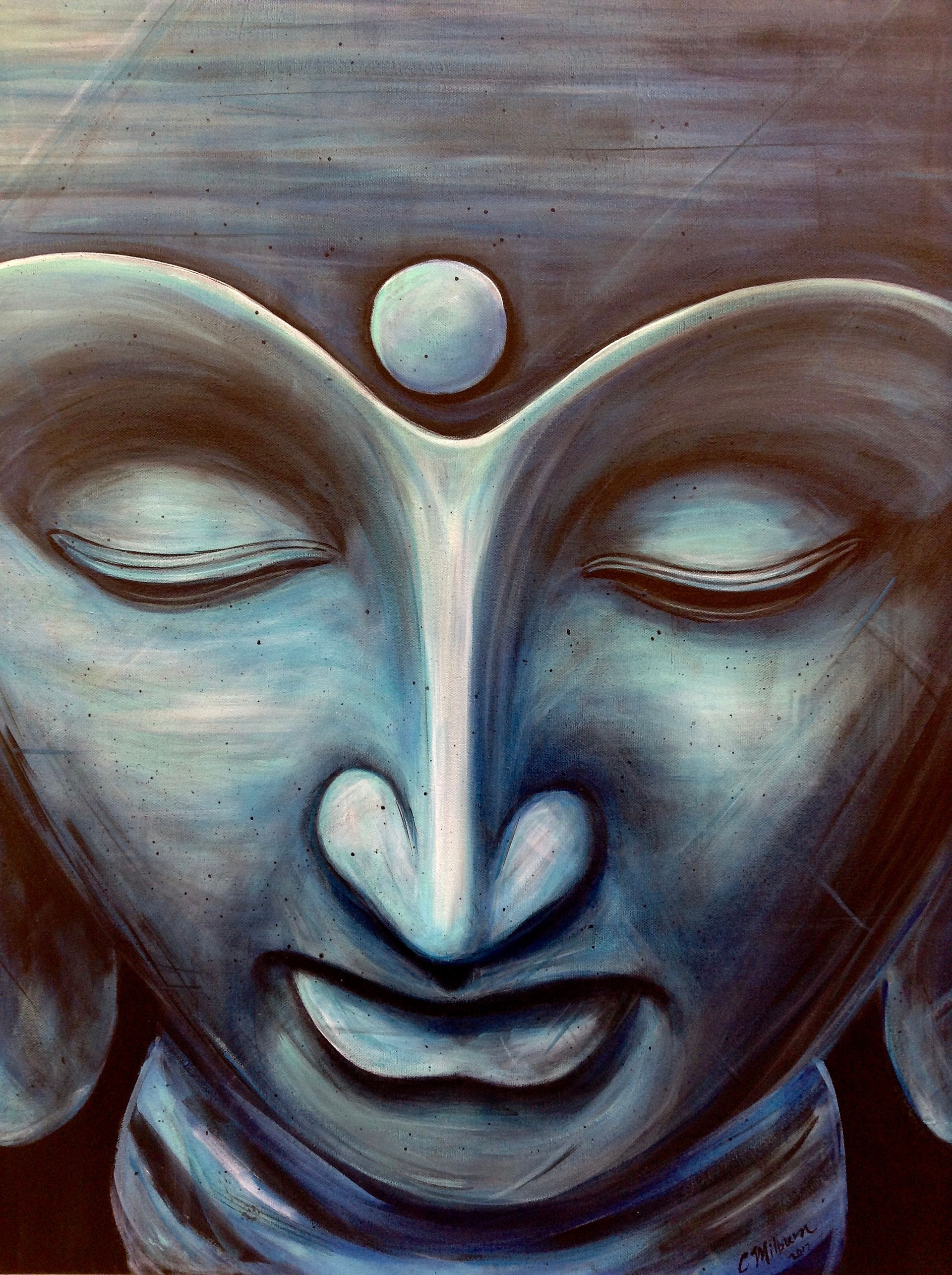 Blue Buddha painting by artist Carrie Milburn of Snohomish, WA.